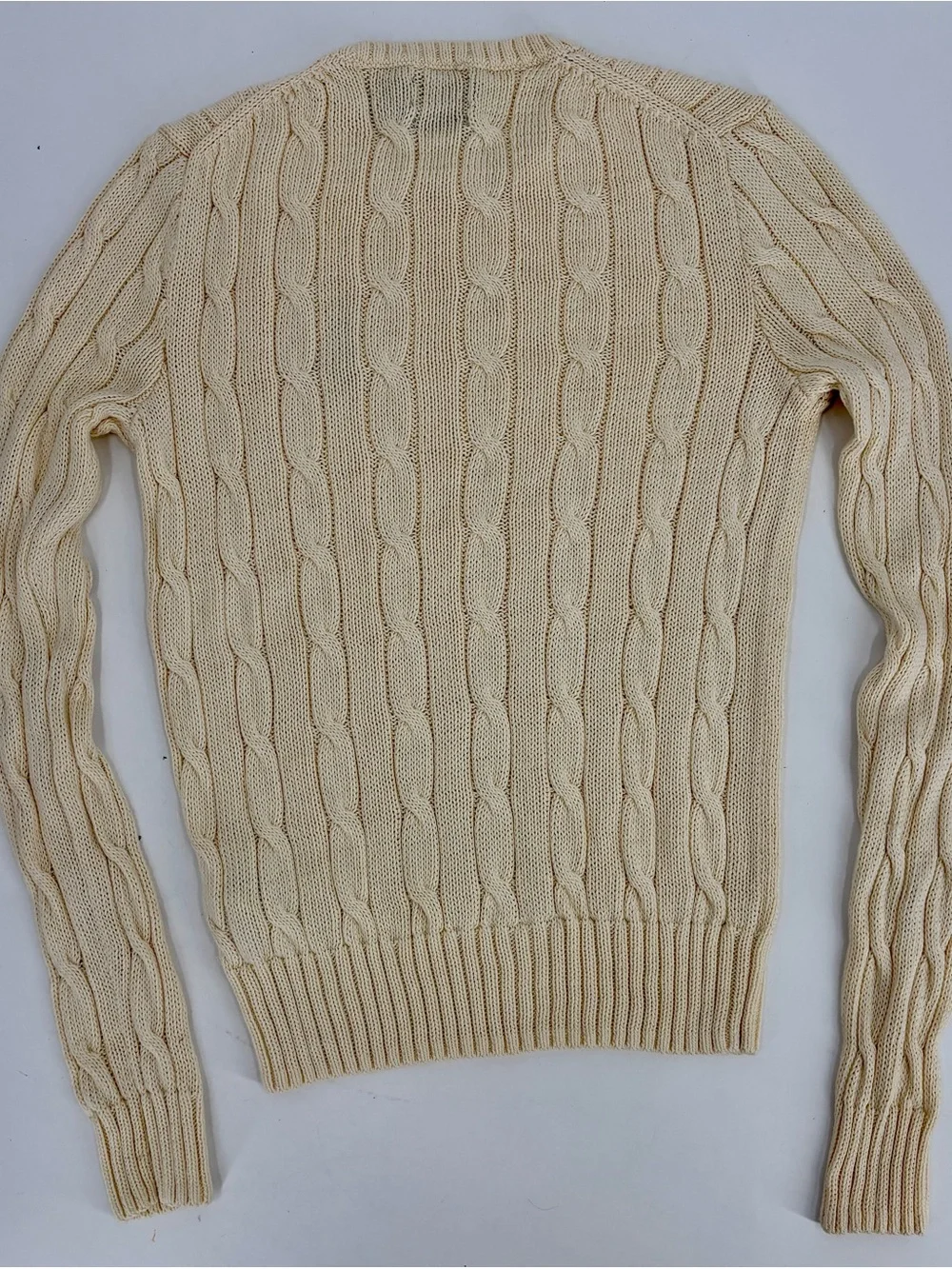POLO RALPH LAUREN Beaded Big Pony Sweater Women’s S Cream Cable Knit Pima Cotton - Picture 7 of 13